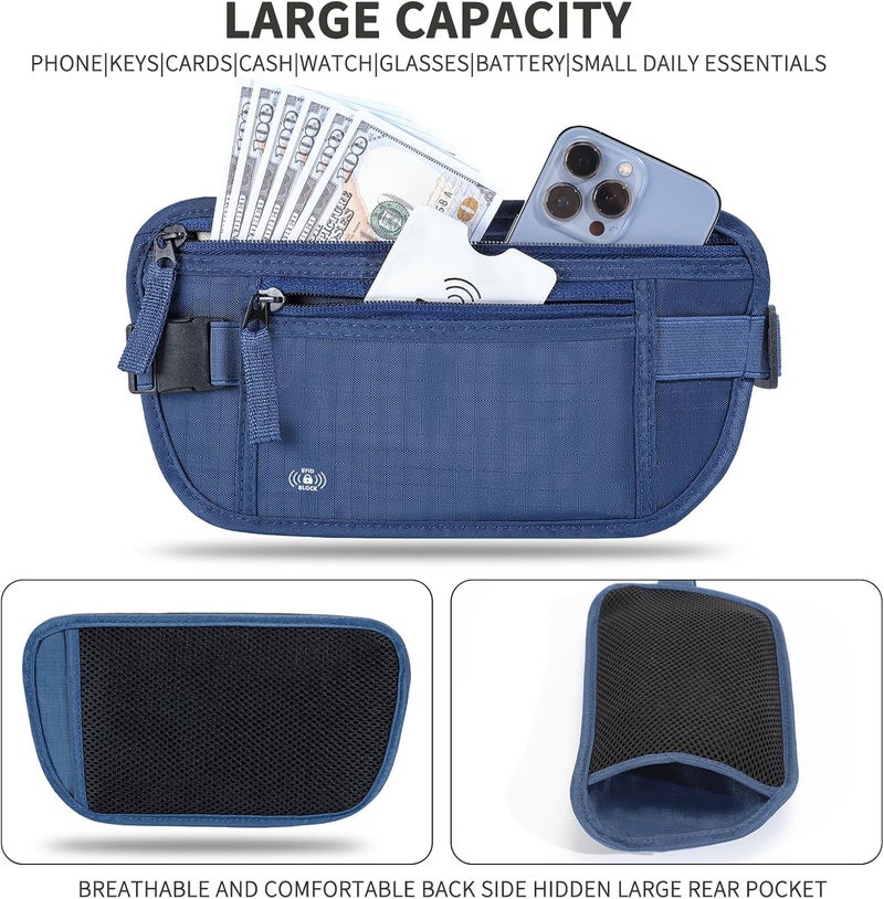 Tpiuop Money Belt For Travel Women Men Hidden Rfid Passport Holder For Travel (Dark Blue) - Image 3
